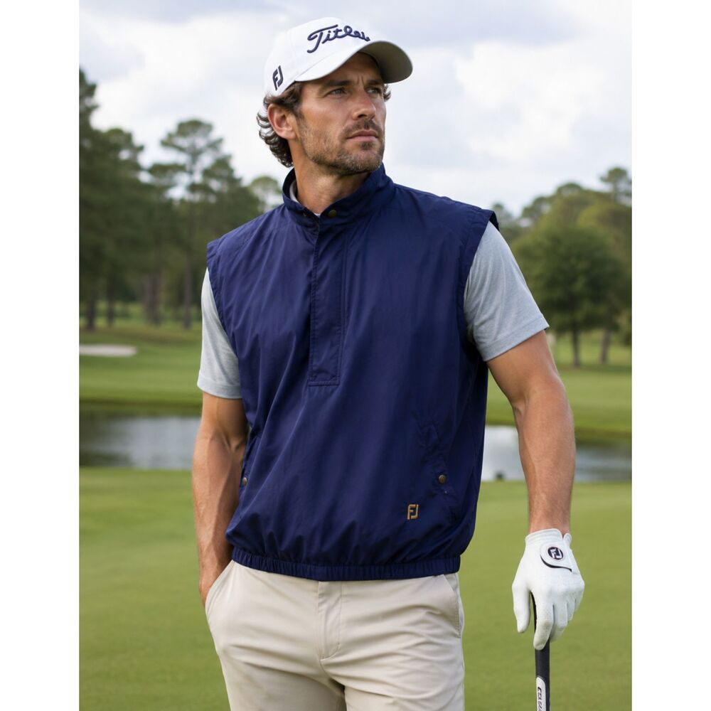 FootJoy DryJoys 1/2 Zip Golf Windbreaker Vest Blue Men's Medium